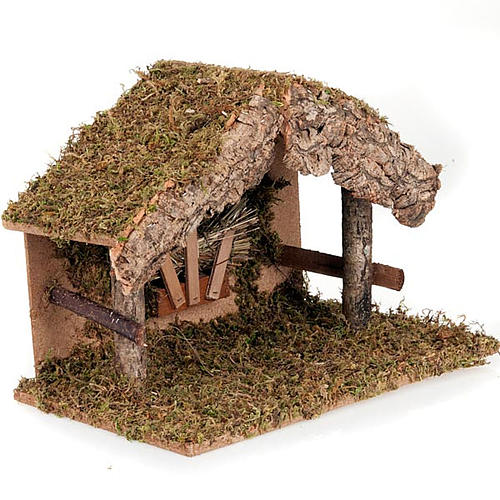 Nativity stable, moss and cork hut with manger 3