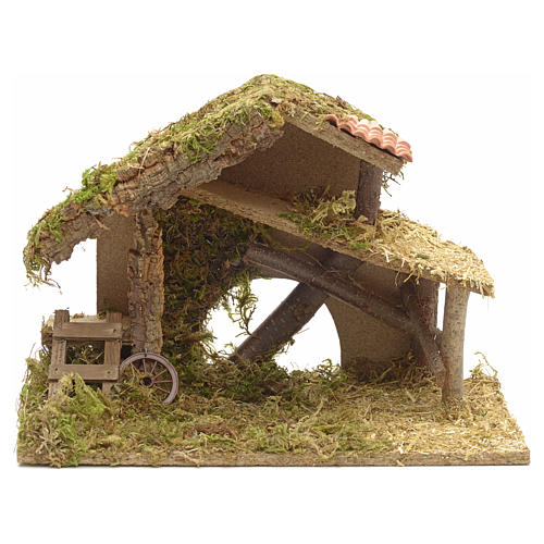 Nativity crib, moss and cork with manger and stairs 1