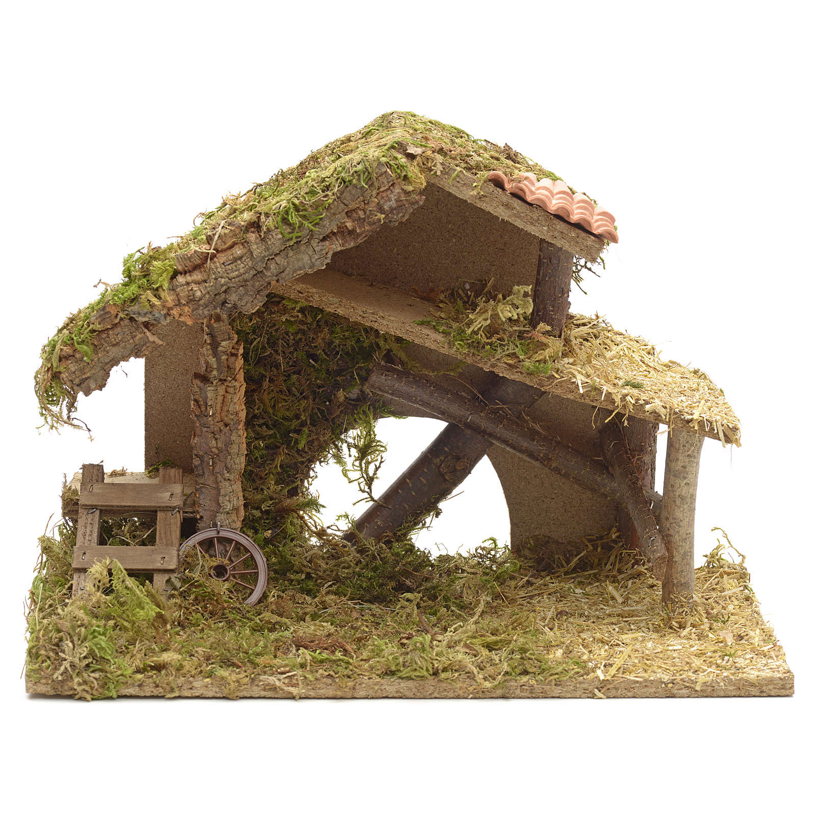 Escalier En Bois Avec Mousse Pour Crèche De Noël - Dimensions 7x18x15 Cm, FSC, Fabrication Italienne