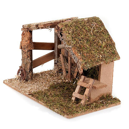 Capanna presepi sughero con mangiatoia scaletta 35x20x24 2