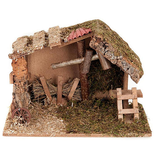 Nativity stable moss and cork with manger and stairs 1