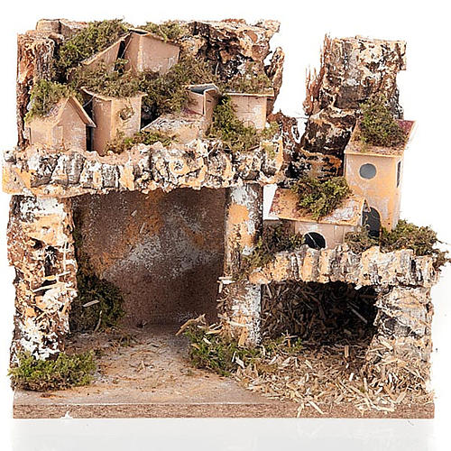 Nativity scene setting with houses and grotto 1