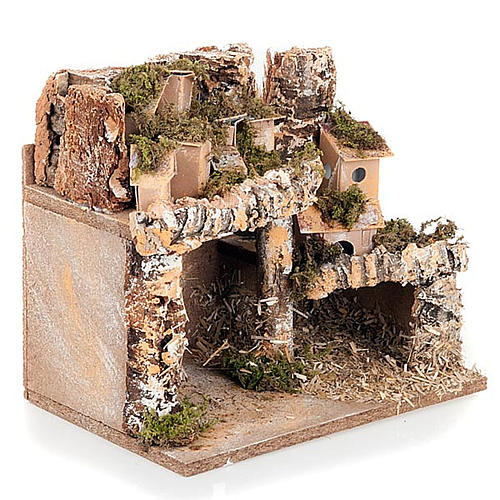 Nativity scene setting with houses and grotto 3