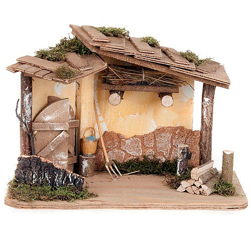 Nativity stable with plaster wall and tools 1