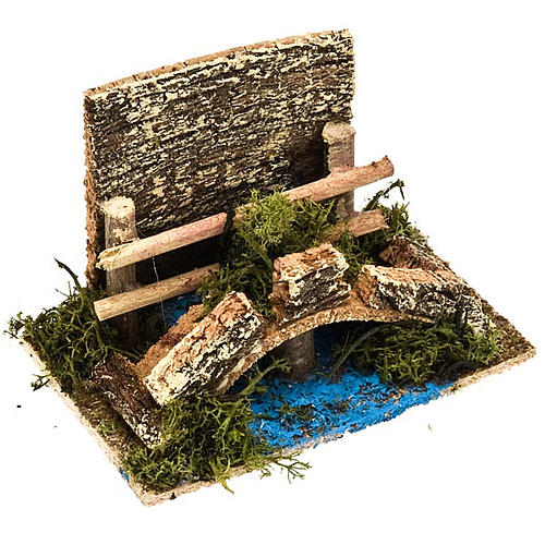 Ponte Con Ruscello Per Presepe - Accessorio In Legno E Sughero 16x8x6.5 Cm - Scenario Natalizio Artigianale
