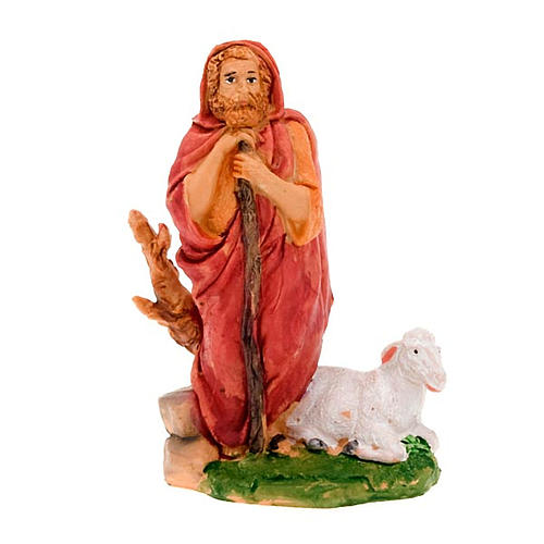 Nativity figurine, standing shepherd with stick and sheep 13cm 1