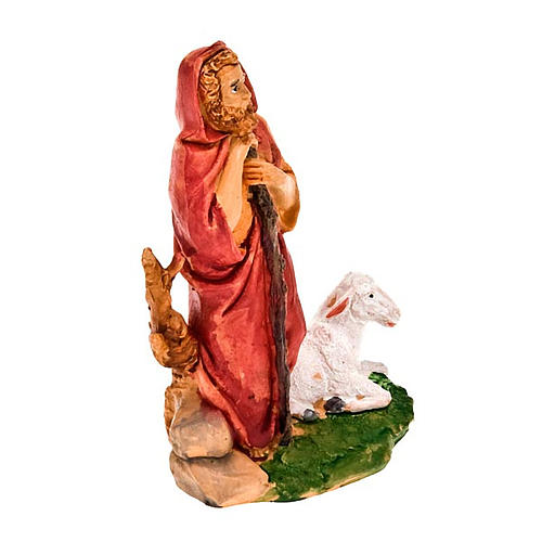 Nativity figurine, standing shepherd with stick and sheep 13cm 2