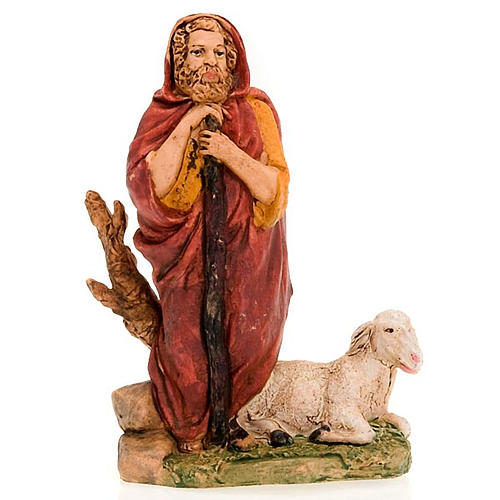 Nativity figurine, standing shepherd with stick and sheep 13cm 3