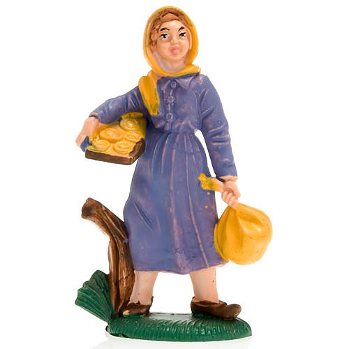 Nativity figurine, shepherdess with tray and bundle 8cm 3