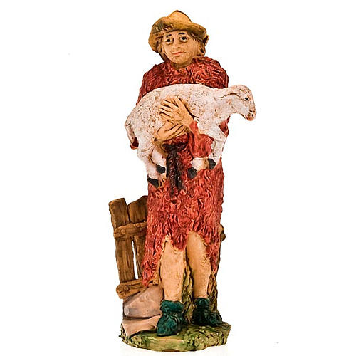 Nativity figurine, shepherd holding sheep in arms 13cm 1