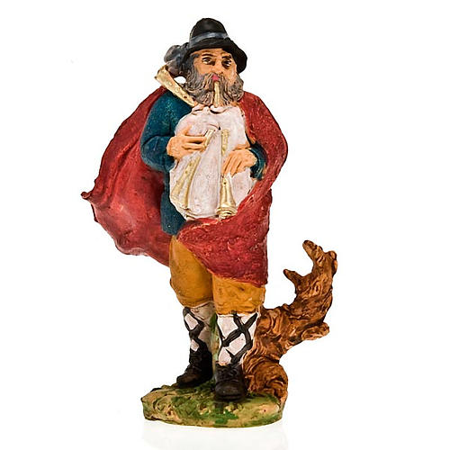 Nativity figurine 13cm, bagpiper player with red mantle 1