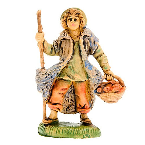 Nativity figurine, shepherd with fruit basket 8cm 1