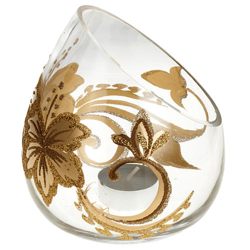 Porte bougie de Noel en verre décorations florales 1