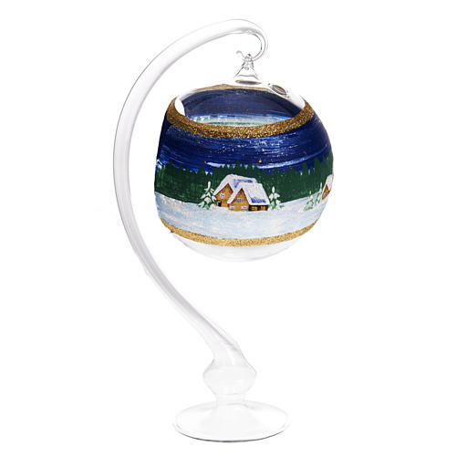 Porte bougie de Noel en verre soufflé paysage nuit 1