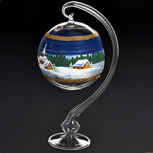 Porte bougie de Noel en verre soufflé paysage nuit 2
