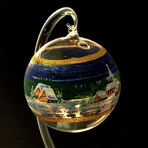 Porte bougie de Noel en verre soufflé paysage nuit 5