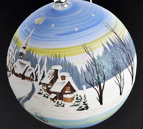 Lámpara porta vela de Navidad pintado un pueblo con nieve 3