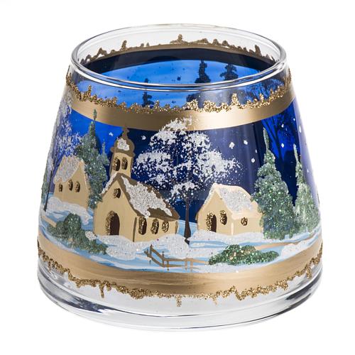 Vaso Porta vela de navidad, vidrio con paisaje 1