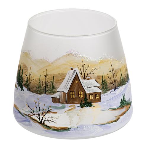 Glass candle holder, Christmas landscape, snow 1
