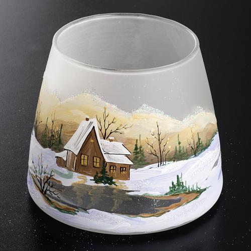 Glass candle holder, Christmas landscape, snow 2