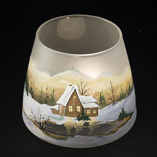 Glass candle holder, Christmas landscape, snow 5