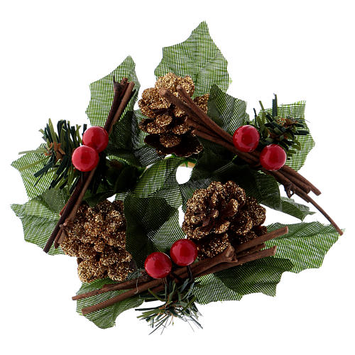Christmas candle embellishment for spherical candle, pine cones and white stars 1