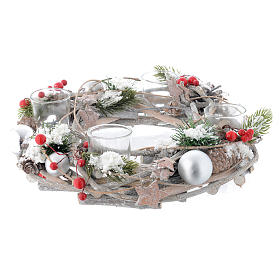 Weihnachtsschmuck: Tafelaufsatz Adventskranz mit roten 4 Gläser