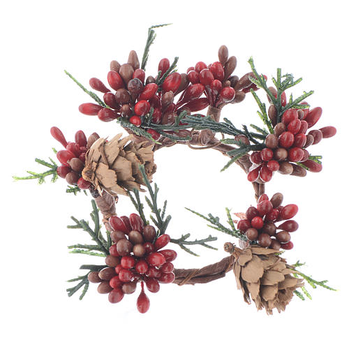 Garland for Christmas candles, red with berries 4cm diameter 1