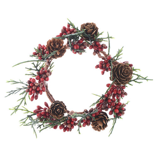 Garland for Christmas candles, red with berries 8cm diameter 1