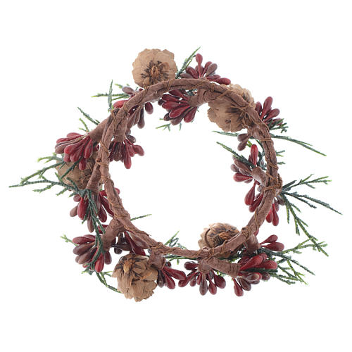 Garland for Christmas candles, red with berries 8cm diameter 2