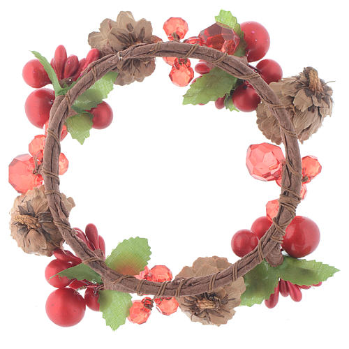 Christmas candle embellishment,red with berries and pine cones 8cm diameter 2