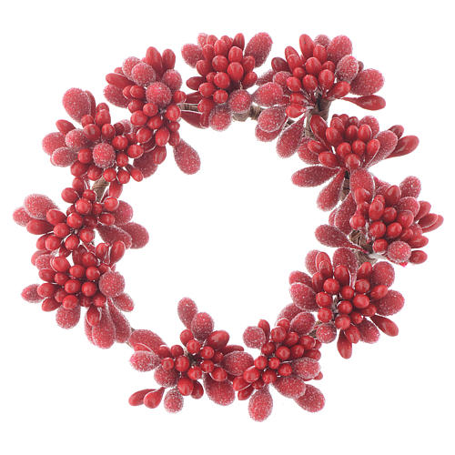 Girocandela natalizio rosso con bacche pigne candele 8 cm 1