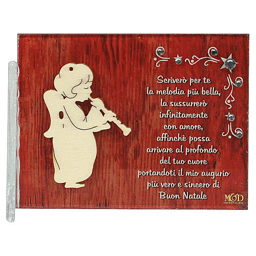 Painting of angel with clarinet and writing 8,5x10 cm 1
