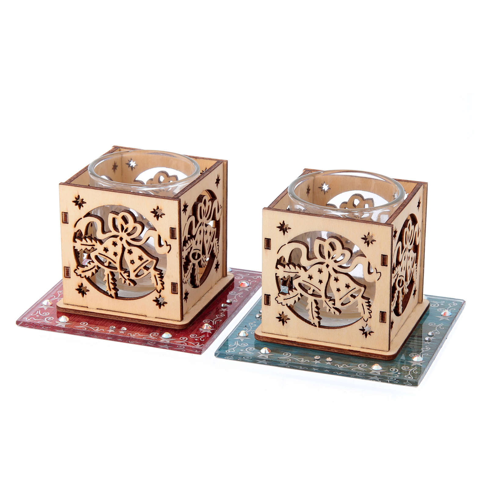 Candelero vidrio y madera campanas 4 piezas | venta online en HOLYART
