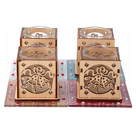 Decoraciones navideñas para la casa: Candelero vidrio y madera campanas 4 piezas Decoraciones navideñas para la casa: Candelero vidrio y madera campanas 4 piezas