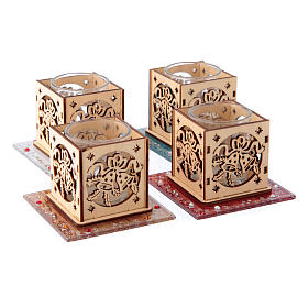 Decoraciones navideñas para la casa: Candelero vidrio y madera campanas 4 piezas Decoraciones navideñas para la casa: Candelero vidrio y madera campanas 4 piezas
