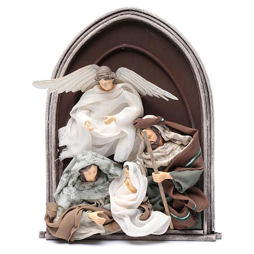 Painting in relief with nativity scene and angel in resin 40 cm 1