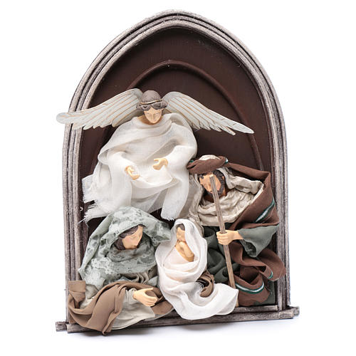 Painting in relief with nativity scene and angel in resin 40 cm 3