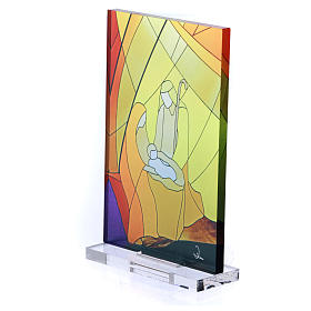 Pequeña vidriera de Navidad coloreada Natividad clásica 12,5x8 cm