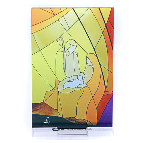 Pequeña vidriera de Navidad coloreada Natividad clásica 12,5x8 cm 3