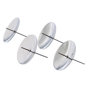 Candle base in silver coloured metal, diameter 55 mm, set of 4 pcs