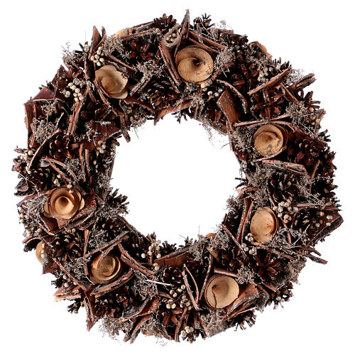 Wooden Christmas wreath with pine cones and roses, 40 cm 1