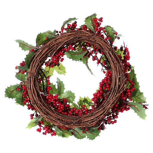 Christmas wreath with holly boughs, 40 cm 4