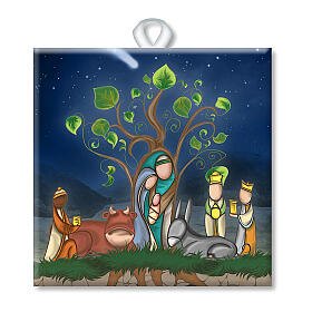 Decori natalizi per la casa: Piastrella ceramica stampata Maria Giuseppe Bambino preghiera retro Decori natalizi per la casa: Piastrella ceramica stampata Maria Giuseppe Bambino preghiera retro