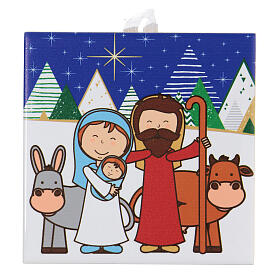 Ceramic tile with traditional Nativity Scene printed on the front and a prayer on the back