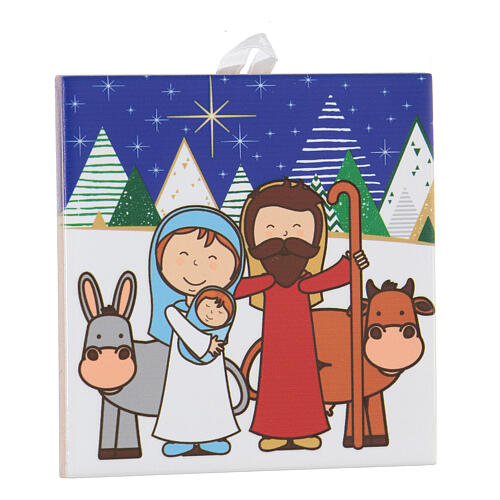 Ceramic tile with traditional Nativity Scene printed on the front and a prayer on the back 2