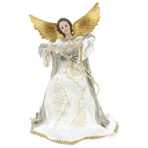 Anjo Anunciação ponteira tecido branco 28 cm resina 1