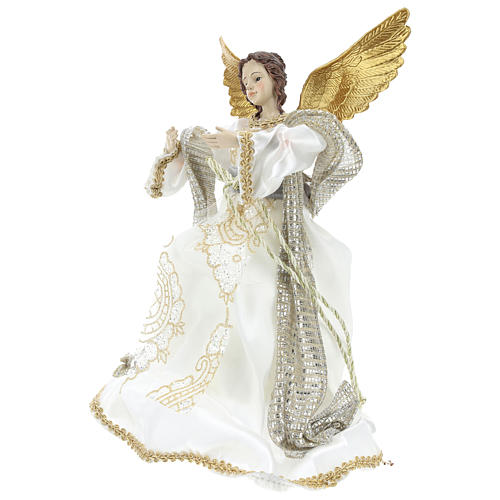 Anjo Anunciação ponteira tecido branco 28 cm resina 3