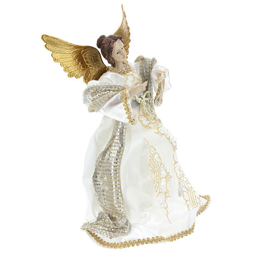 Anjo Anunciação ponteira tecido branco 28 cm resina 4