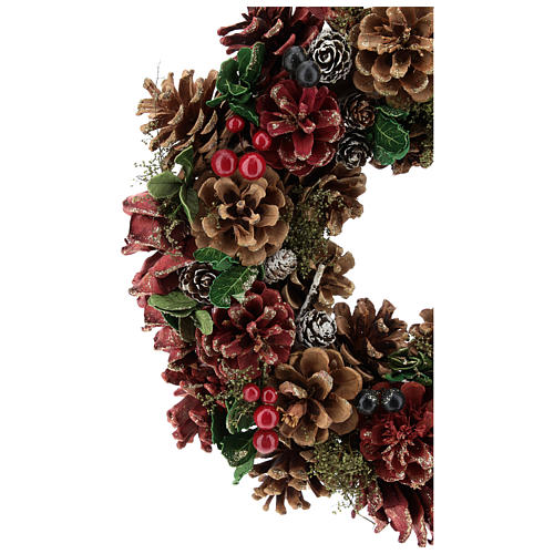 Advent wreath with pine cones and berries 30 cm in diameter Red finish 2